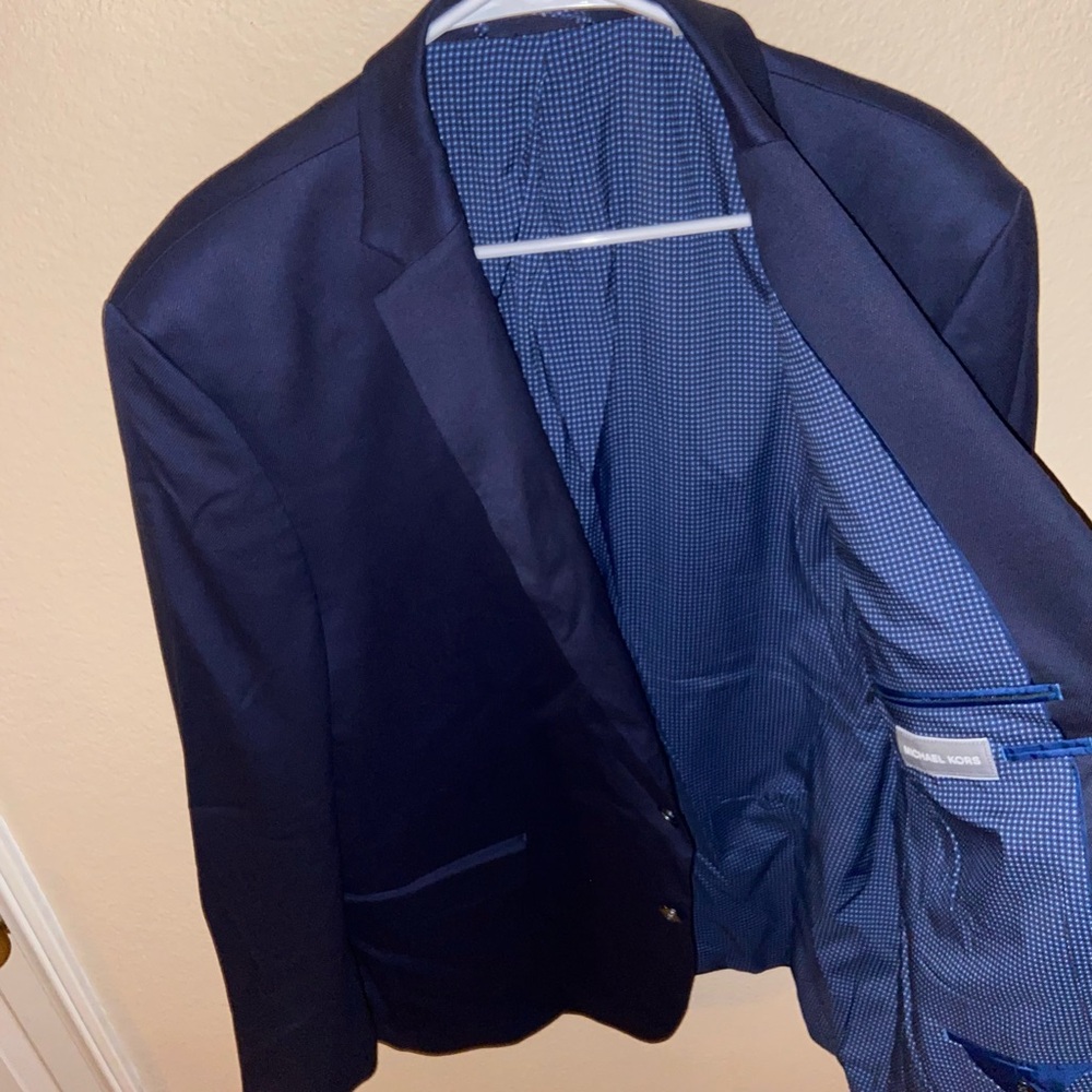 Michael Kors navy blazer polkadot base long sleeve formal collared preppy jacket